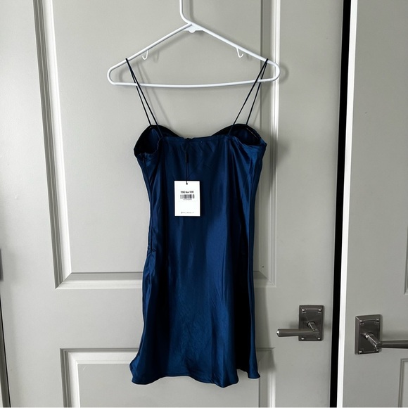NWT Hello Molly STRUT ALL NIGHT DRESS Blue Satin Mini Dress - Picture 3 of 6